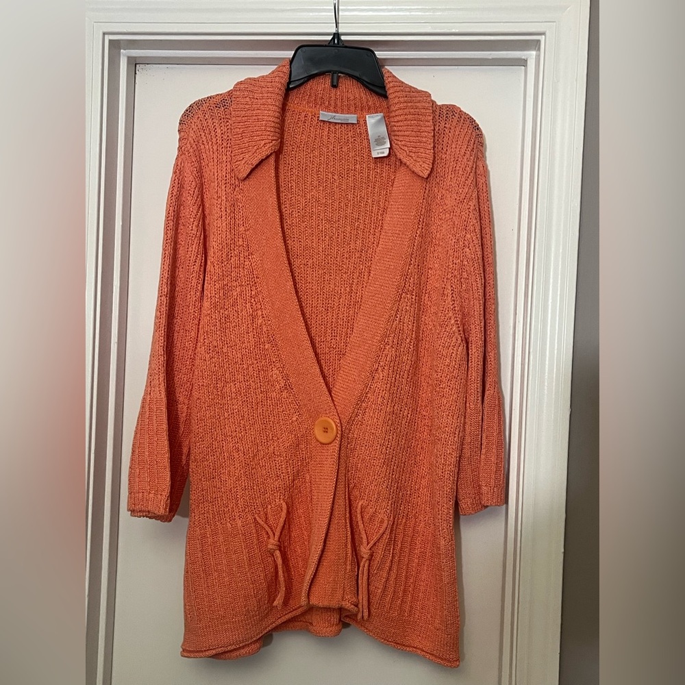 JH Collectibles Orange Cardigan Sweater Size: 2X